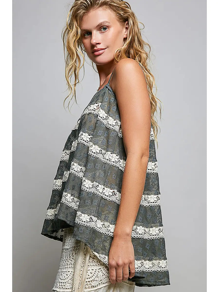 CROCHET LACE SQUARE NECK TANK TOP