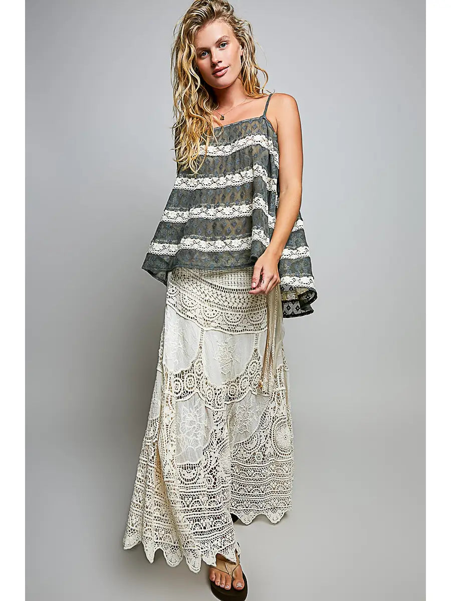 CROCHET LACE SQUARE NECK TANK TOP