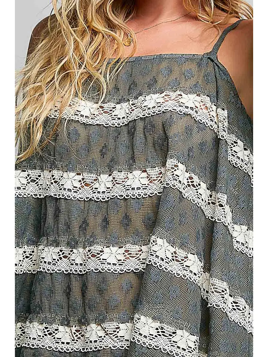 CROCHET LACE SQUARE NECK TANK TOP
