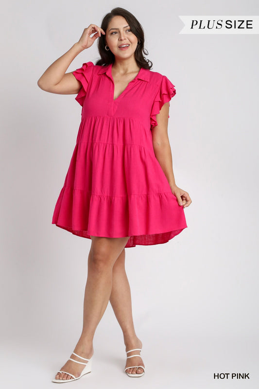 LARISSA RUFFLE SLEEVE DRESS PLUS