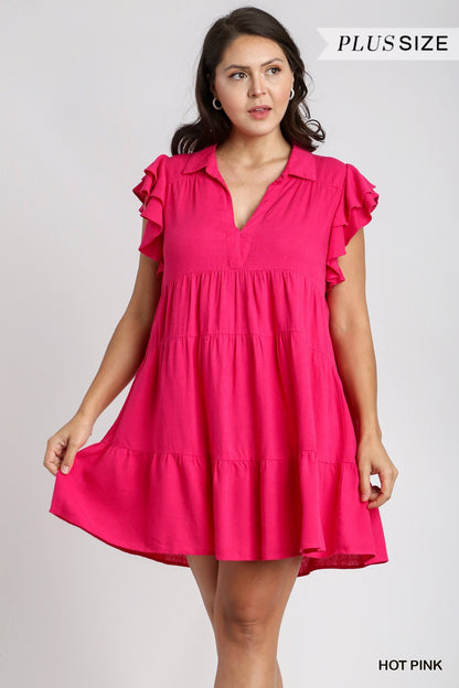 LARISSA RUFFLE SLEEVE DRESS PLUS