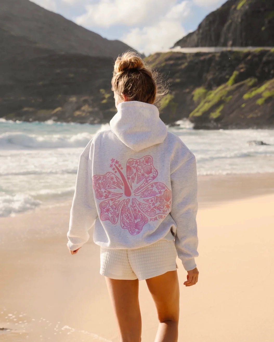 HAWAII HIBISCUS FLORAL EMBROIDERED OVERSIZE HOODIE