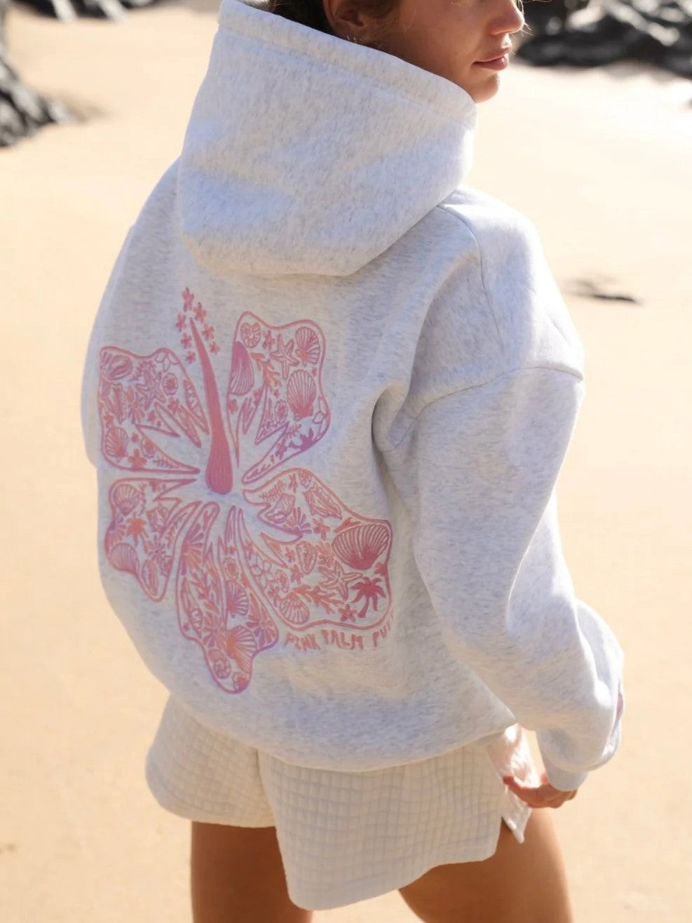 HAWAII HIBISCUS FLORAL EMBROIDERED OVERSIZE HOODIE