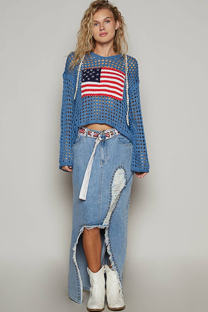 AMERICAN FLAG HOODIE SWEATER TOP