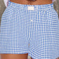 GINGHAM HIGH WAISTED BLUE SHORTS