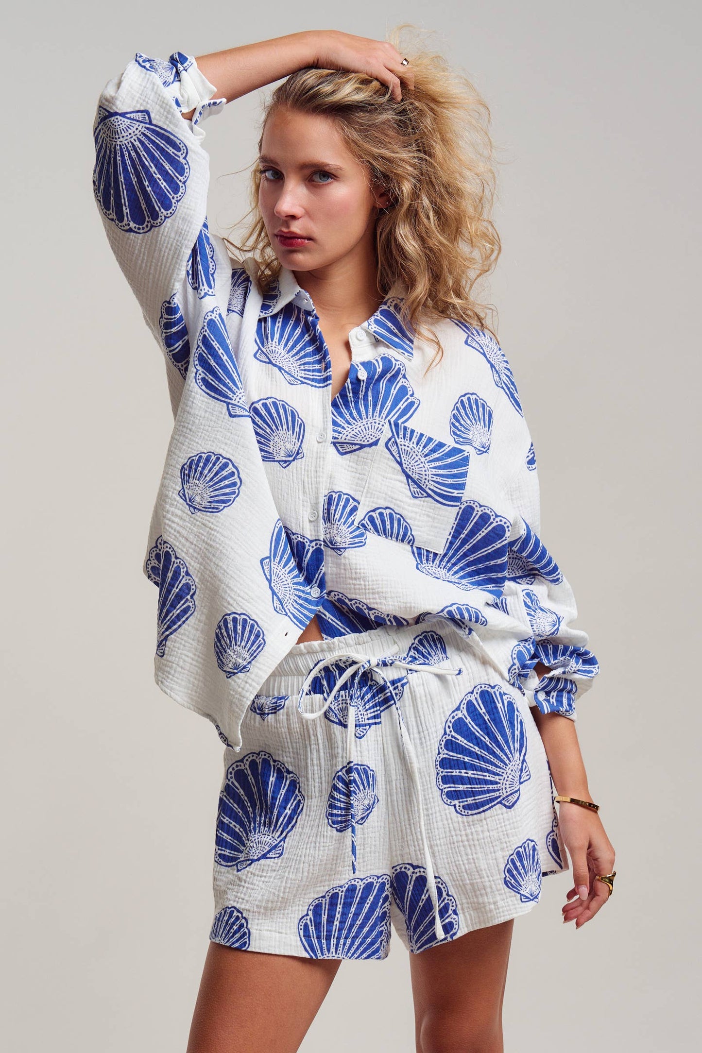SEASIDE COTTON GAUZE SHIRT & SHORT SET