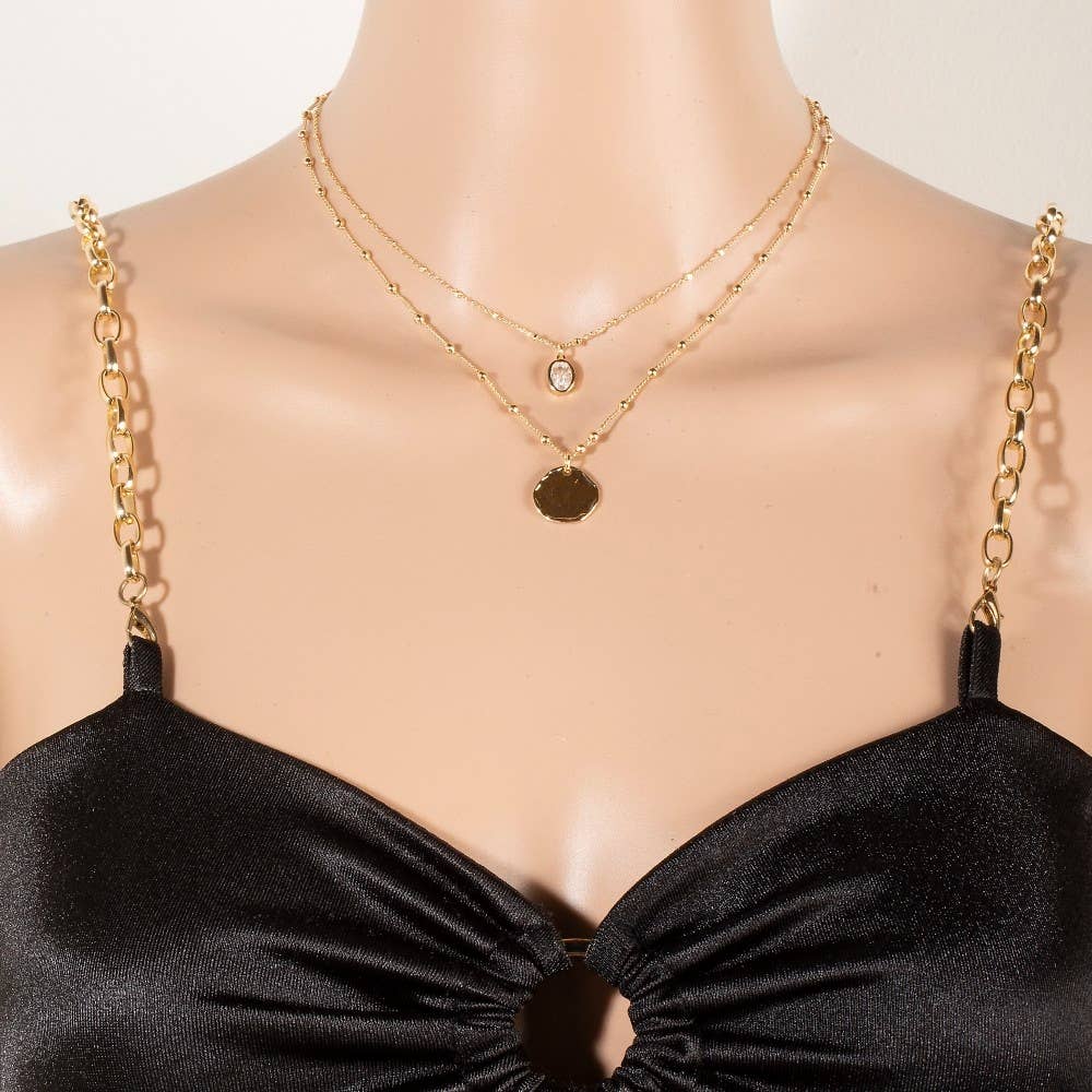 COIN AND OVAL CHARM LAYERED CHAIN NECKLACE