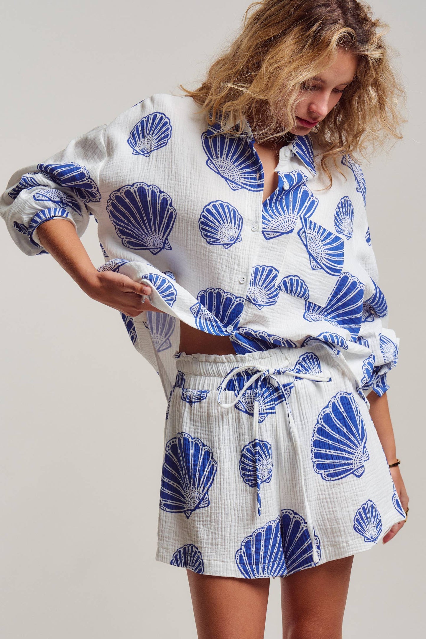 SEASIDE COTTON GAUZE SHIRT & SHORT SET