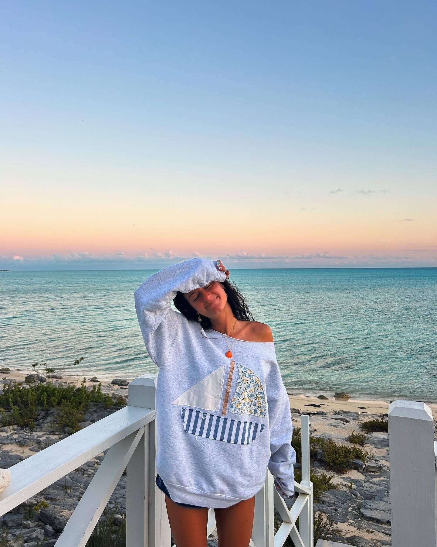 SAILBOAT OFF THE SHOULDER LIGHTWEIGHT SWEATSHIRT