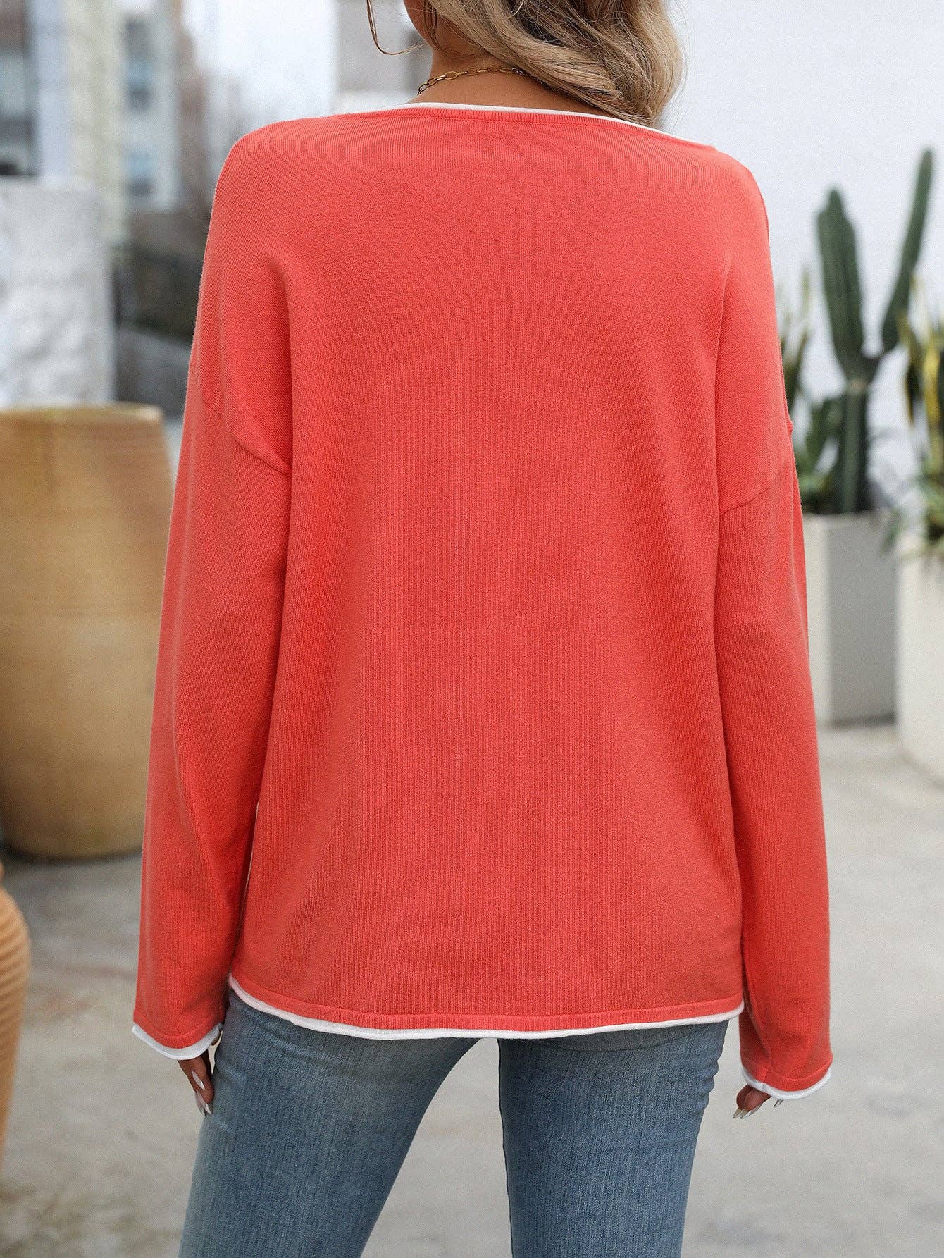 CORAL OR NAVY WHITE TRIM SWEATER