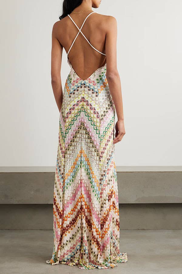 BOHEMIAN HERRINGBONE MESH MAXI DRESS