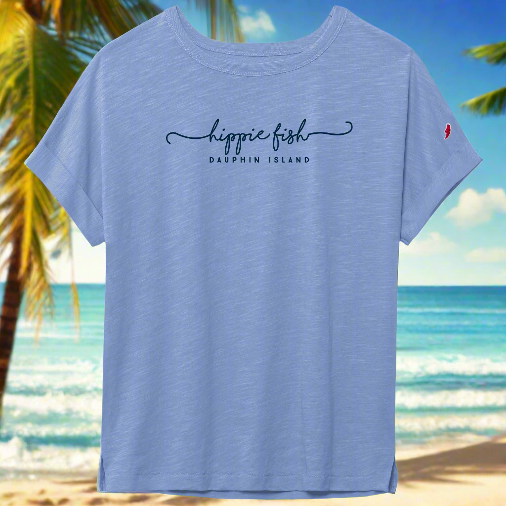 CURSIVE HIPPIE FISH ROLLED CUFF TEE