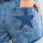BACK POCKET STAR SHADOW PATCH DENIM SHORTS
