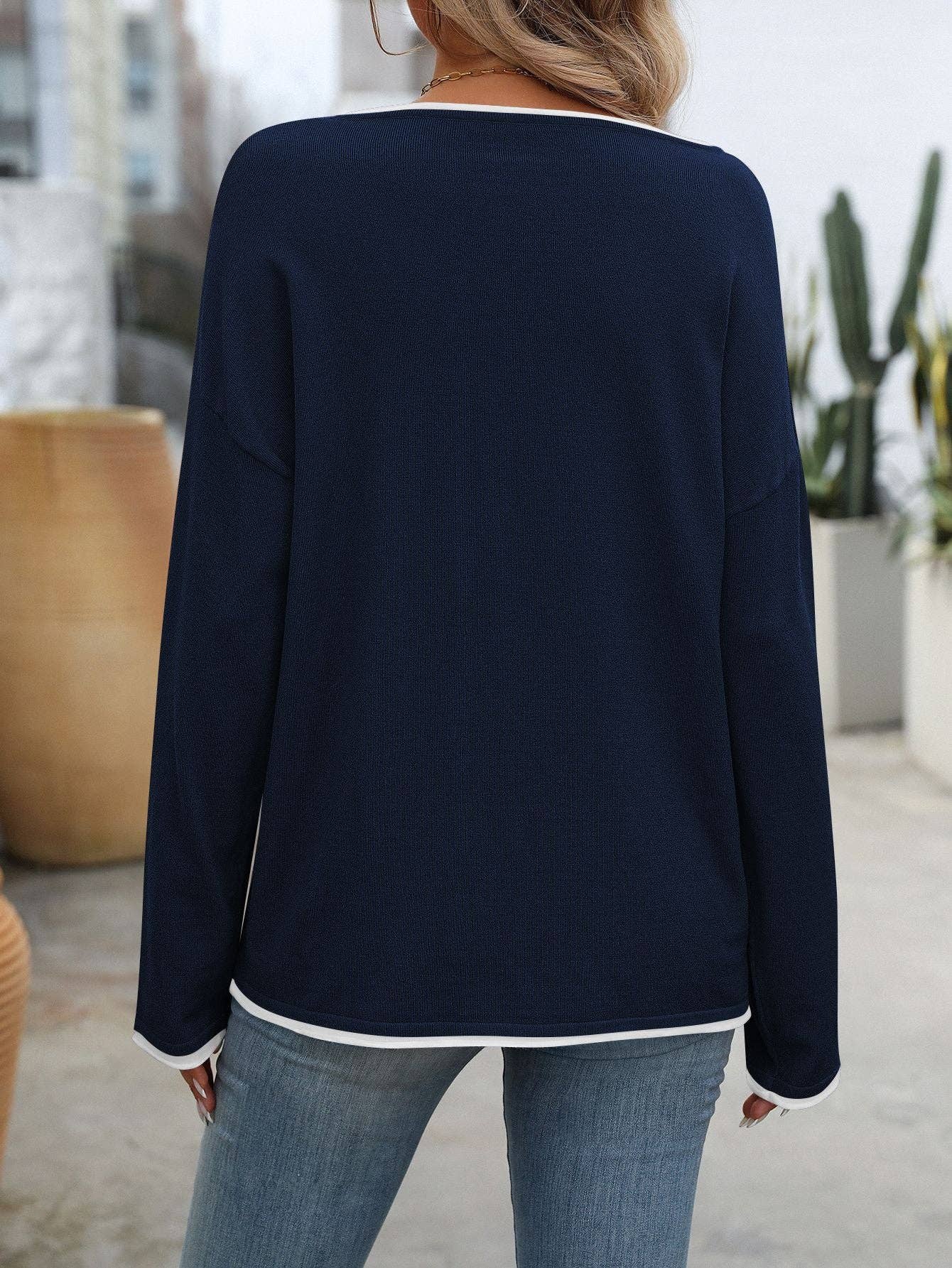 CORAL OR NAVY WHITE TRIM SWEATER