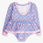 GIRLS TROPICAL TRELLIS PEPLUM RASH GUARD SWIMSUIT