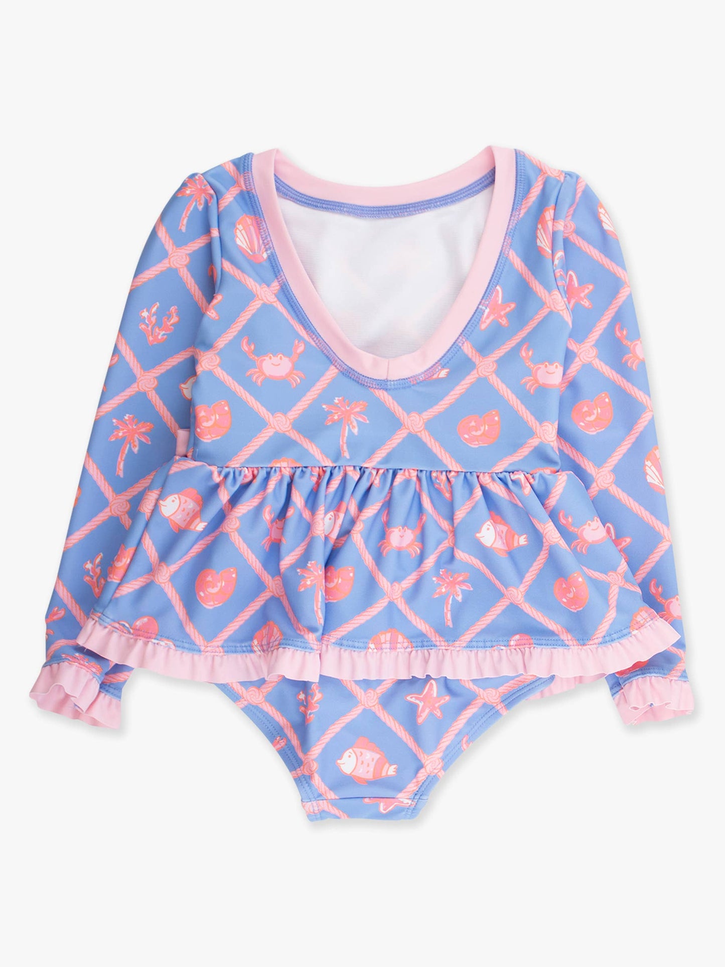 GIRLS TROPICAL TRELLIS PEPLUM RASH GUARD SWIMSUIT