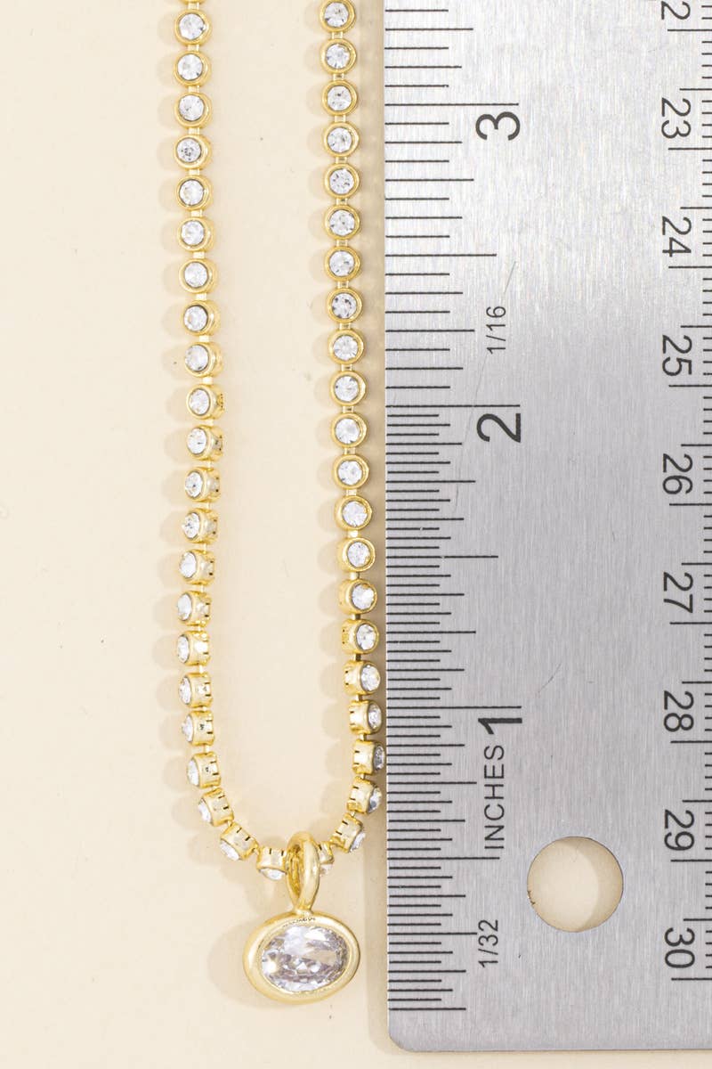 BEZEL OVAL PENDANT TENNIS CHAIN NECKLACE
