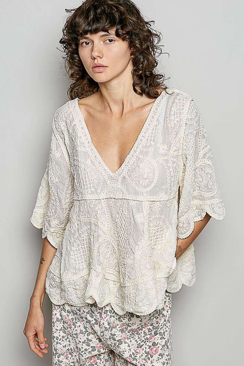 JOJO V-NECK SOLID CROCHET TOP