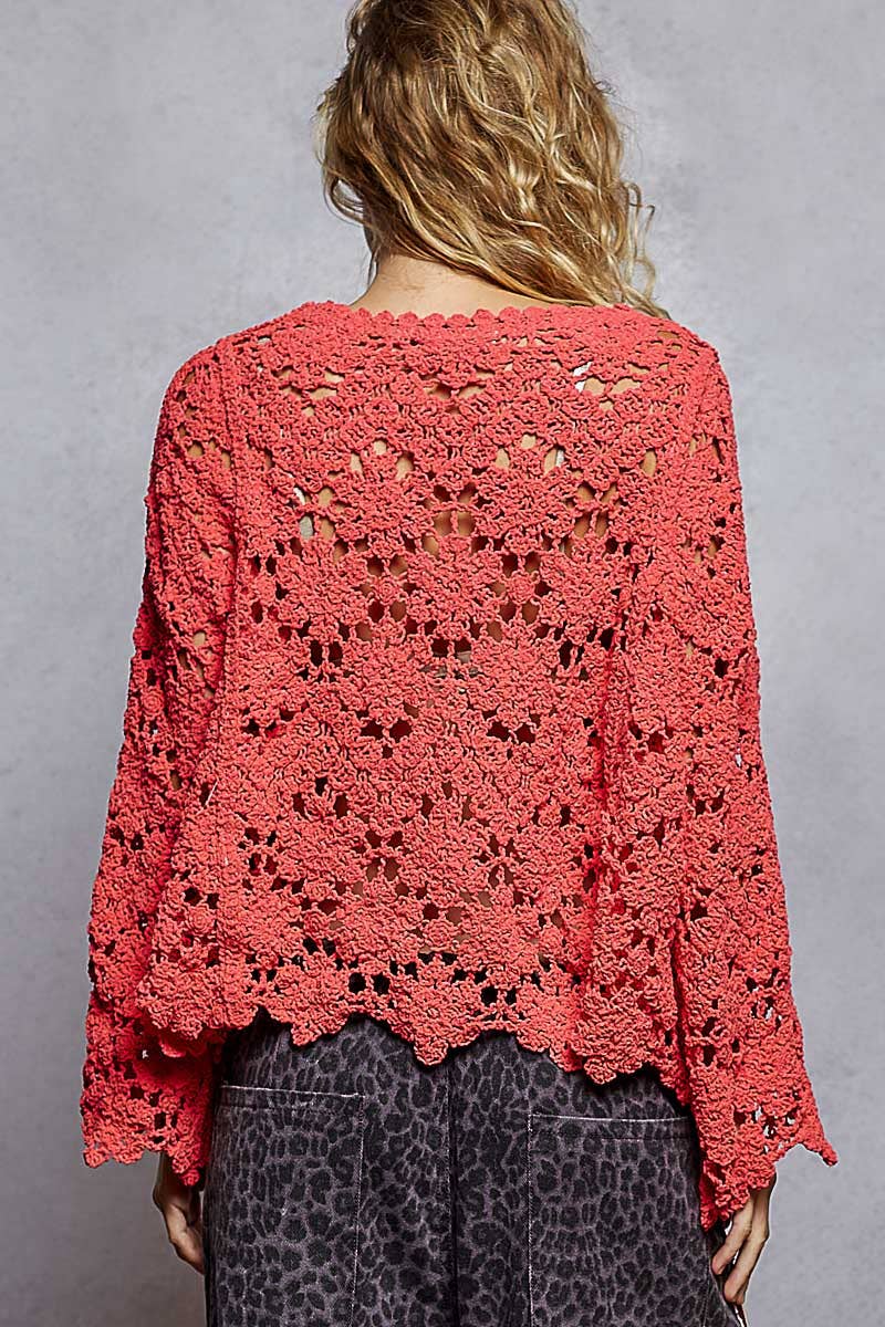 CHENILLE CROCHET SWEATER TOP
