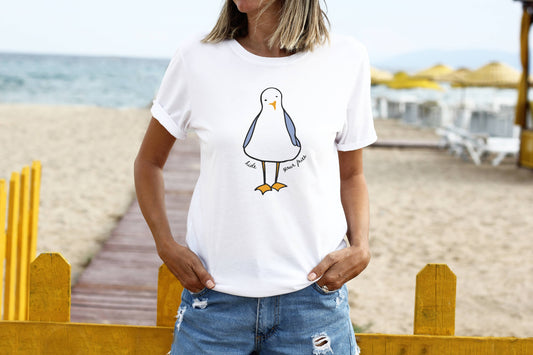 HIDE YOUR FRIES - FUNNY NAUTICAL SEAGULL GRAPHIC TEE