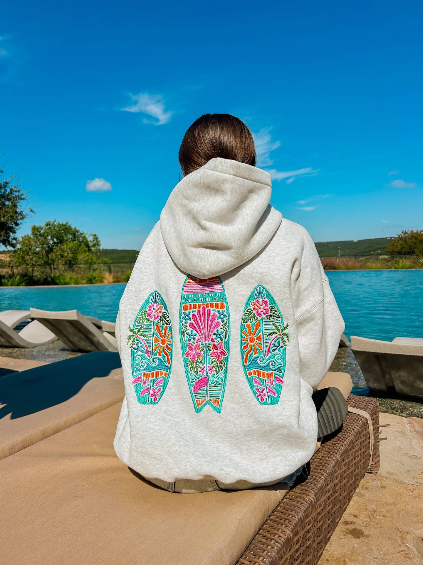 FLORAL SURFBOARDS EMBROIDERED HOODIE