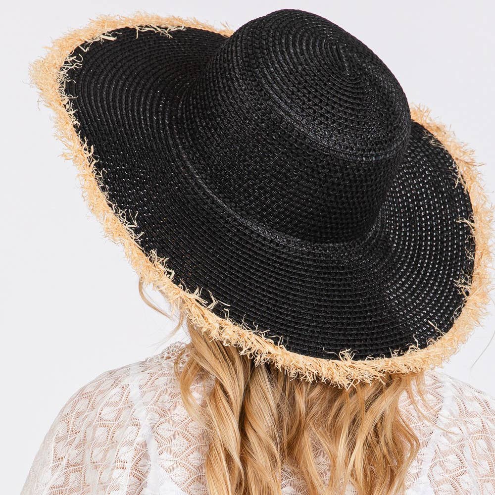 JACKIE FRAYED EDGE FLOPPY STRAW SUN HAT