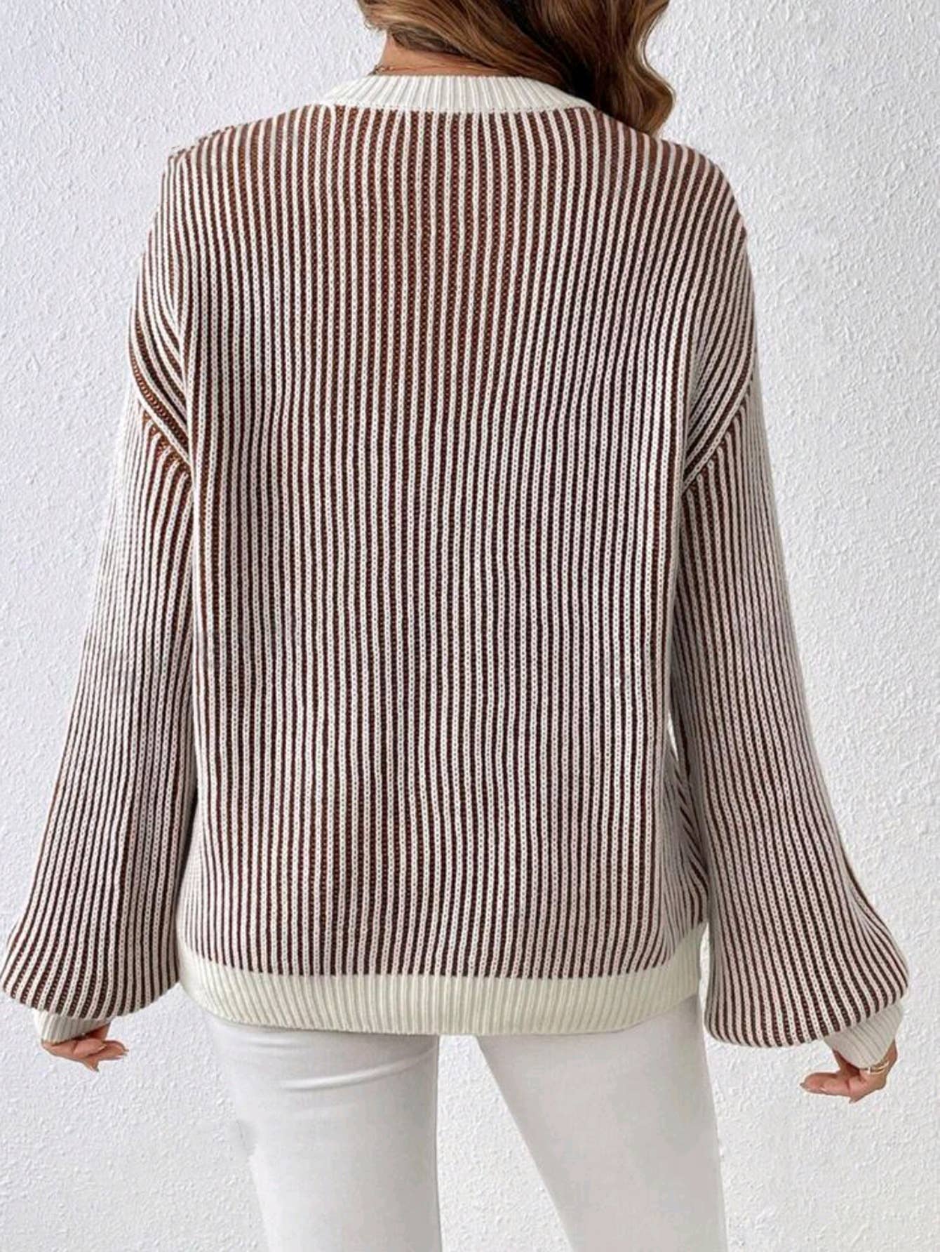 BALLOON SLEEVE RIBBED KNIT SWEATER