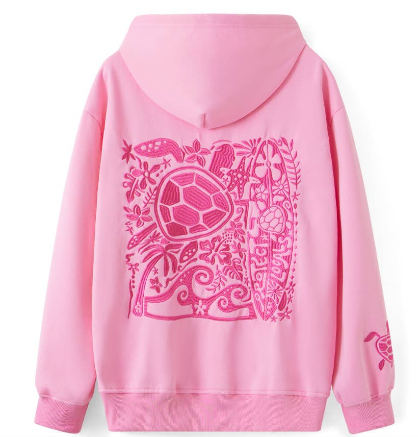 SEA TURTLES FLORAL EMBROIDERED OVERSIZE HOODIE