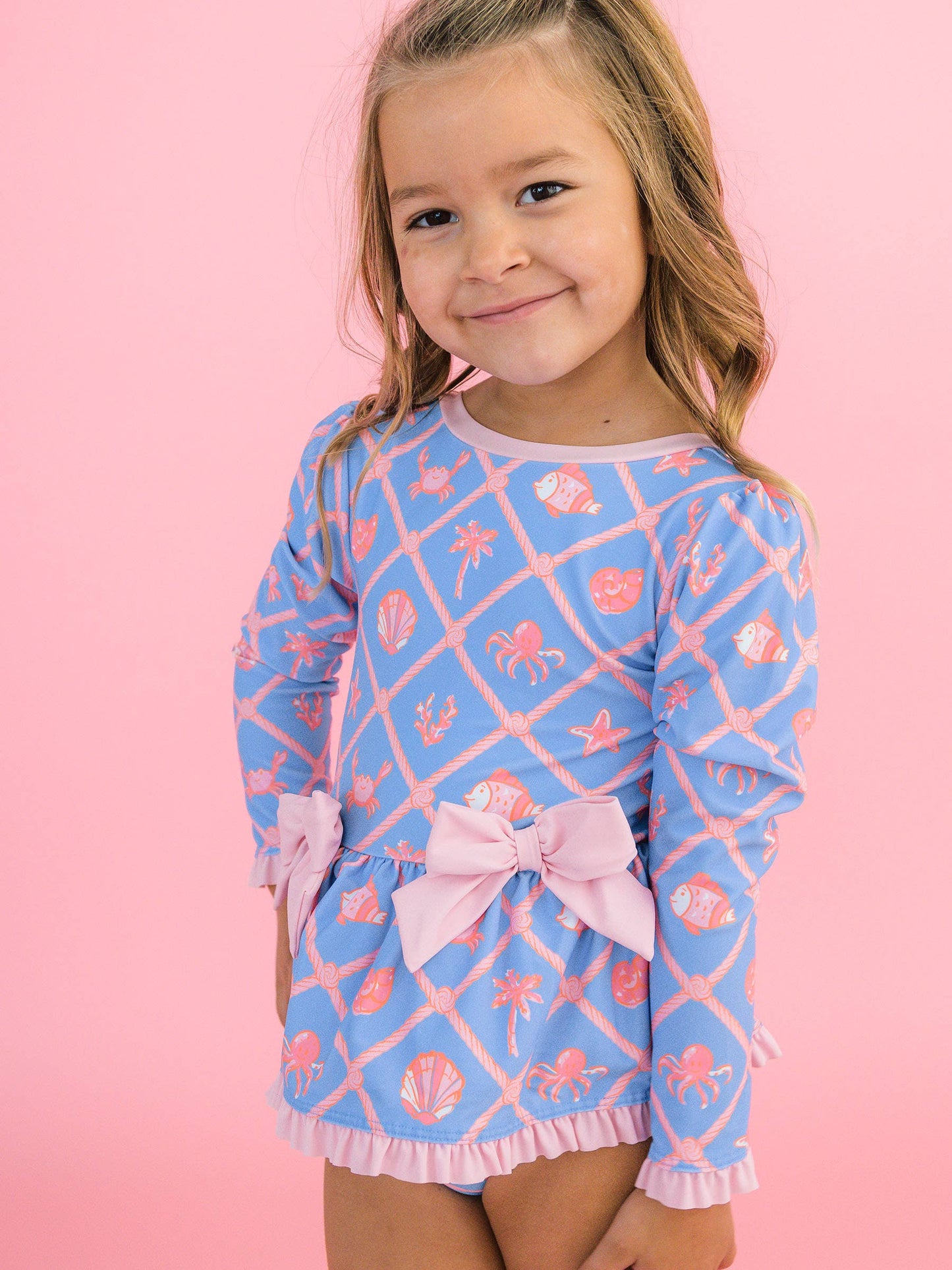 GIRLS TROPICAL TRELLIS PEPLUM RASH GUARD SWIMSUIT