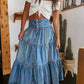 BOHEMIAN TIERED DENIM SKIRT