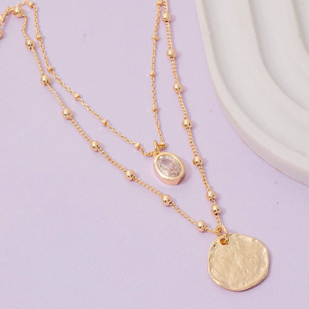 COIN AND OVAL CHARM LAYERED CHAIN NECKLACE