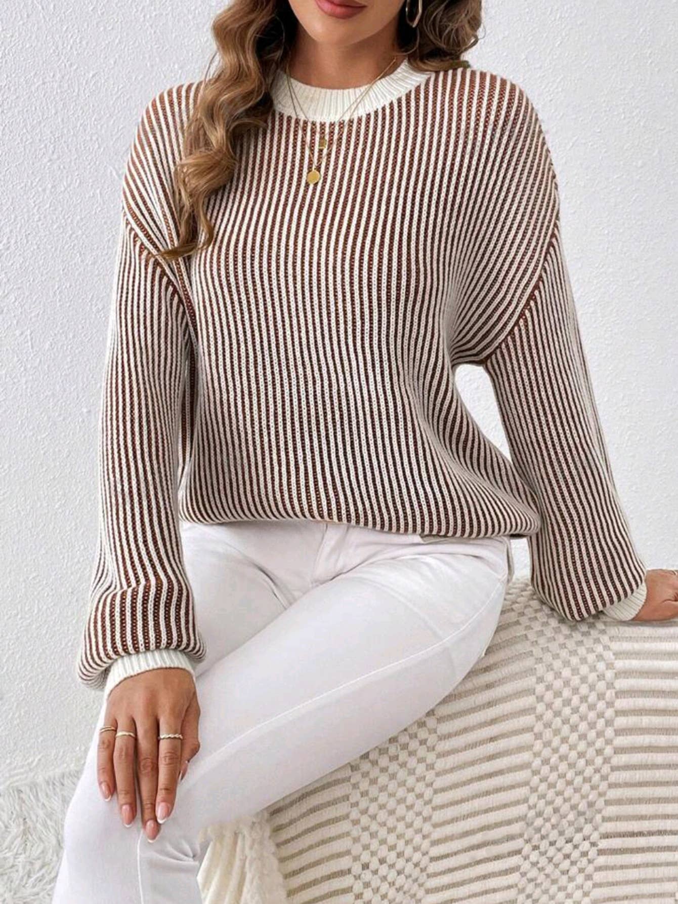 BALLOON SLEEVE RIBBED KNIT SWEATER
