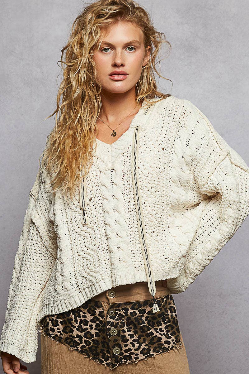 OVERSIZED CABLE KNIT HOODIE SWEATER
