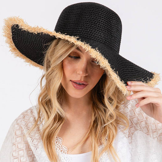 JACKIE FRAYED EDGE FLOPPY STRAW SUN HAT