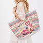 VIOLETA BOHO ROSE PRINT TASSEL TOTE BAG