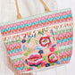 VIOLETA BOHO ROSE PRINT TASSEL TOTE BAG