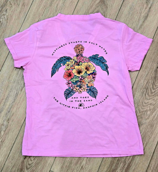 FLORAL SEA TURTLE V-NECK T-SHIRT