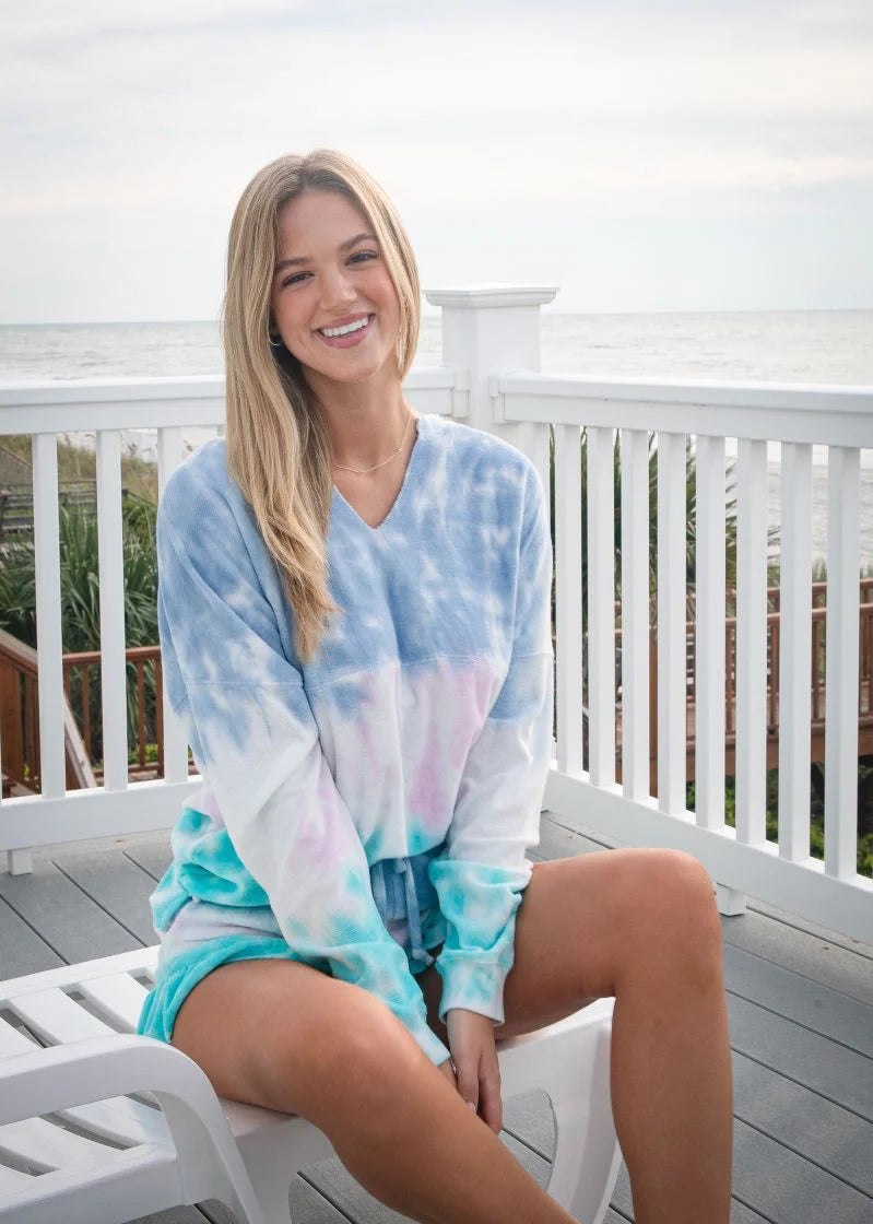 TIE DYE TERRY CLOTH PULLOVER