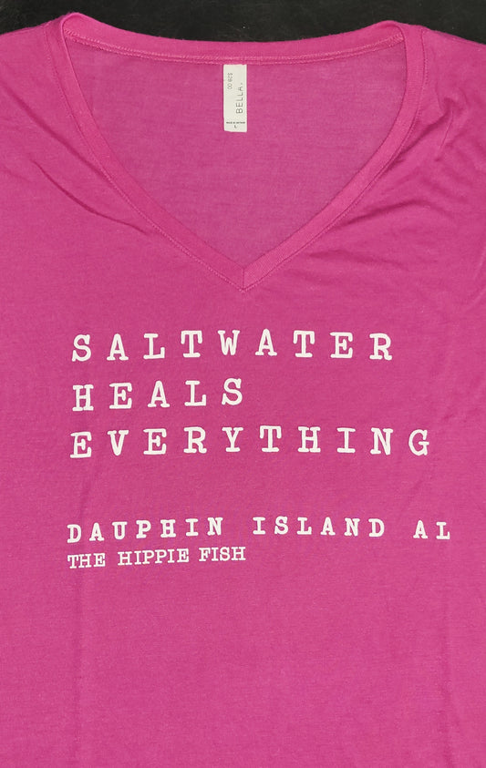 SALTWATER HEALS EVERYTHING V-NECK BERRY/WHITE