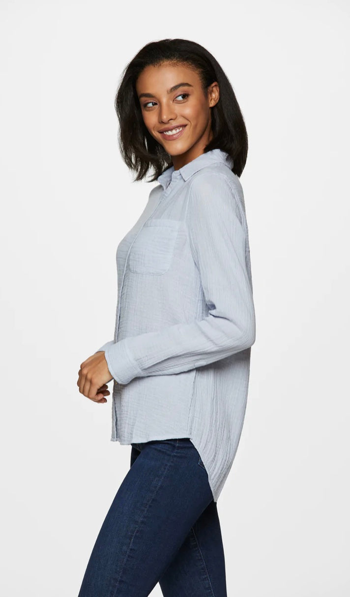 ALESSIA LS LINEN BUTTON DOWN TOP