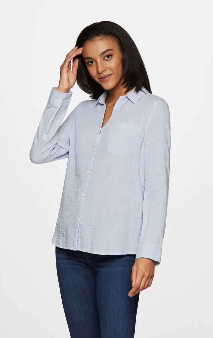 ALESSIA LS LINEN BUTTON DOWN TOP